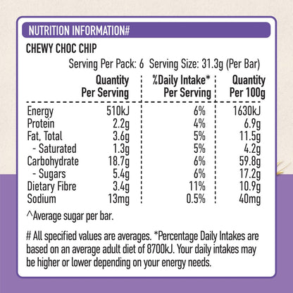 Uncle Tobys Muesli Bars Chewy Choc Chip 6 pack