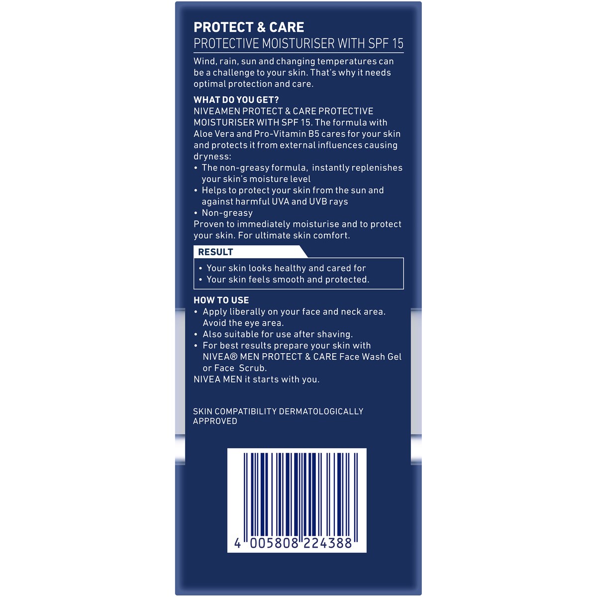 Nivea Men Protect & Care Face Moisturiser Cream With Spf15 75ml