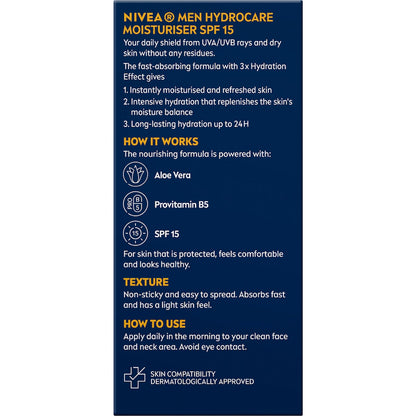Nivea Men Hydrocare Replenishing Moisturiser With Spf 15 75ml