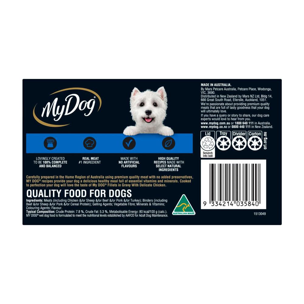 My Dog Adult Wet Dog Food Fillets In Gravy With Delicate Chicken 6x100g Trays - 6 pack