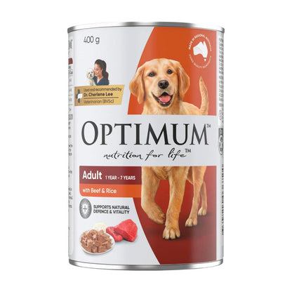 Optimum Beef & Rice Wet Dog Food Can Adult - 400g