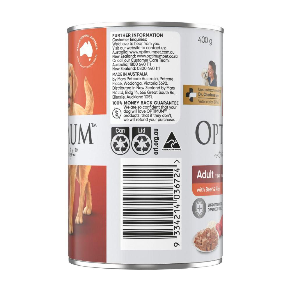 Optimum Beef & Rice Wet Dog Food Can Adult - 400g