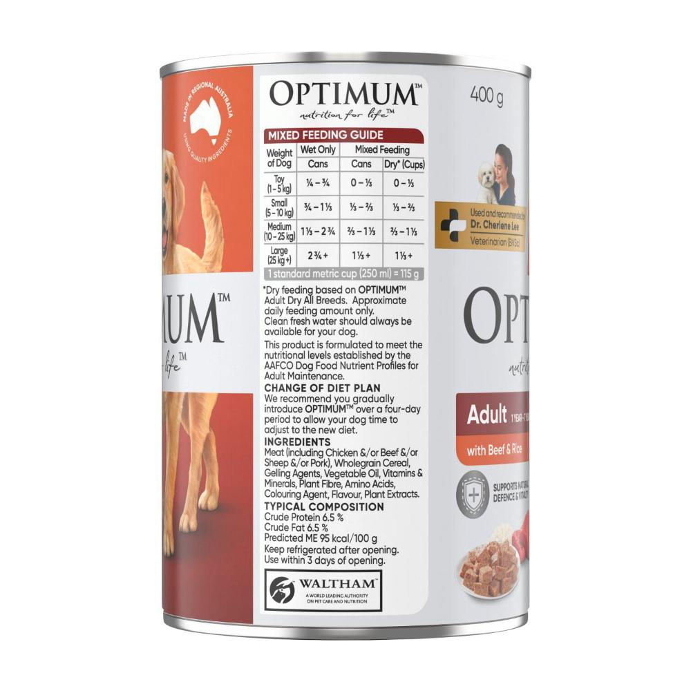 Optimum Beef & Rice Wet Dog Food Can Adult - 400g