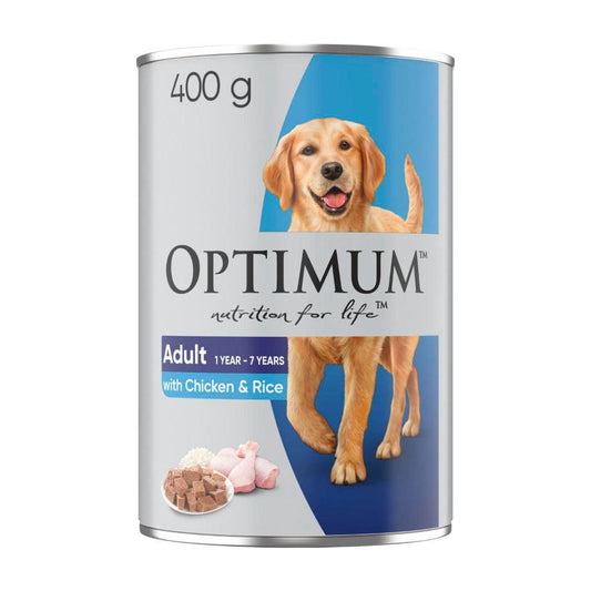 Optimum Adult With Chicken & Rice Wet Dog Food Can - 400g