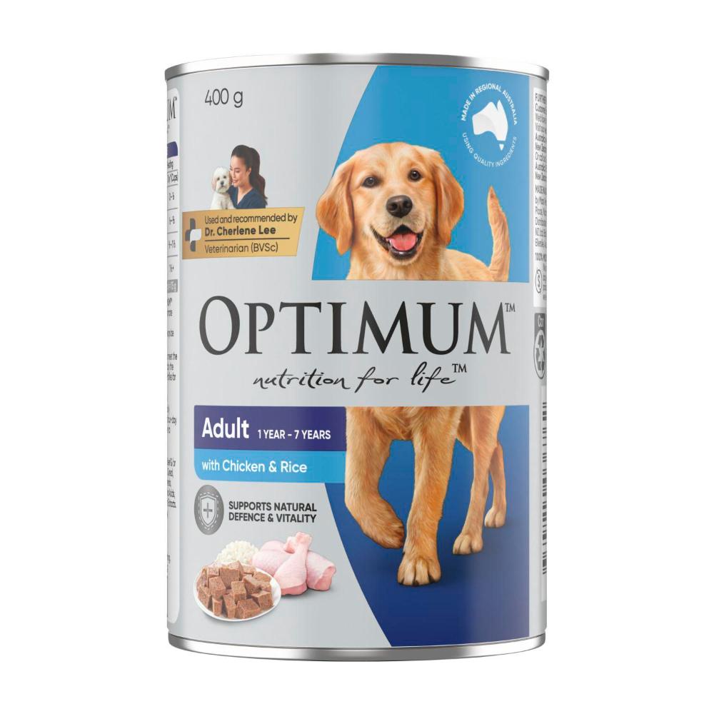 Optimum Adult With Chicken & Rice Wet Dog Food Can - 400g