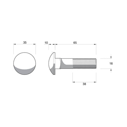 Zenith M16 x 65mm - Hot Dip Galvanised Cup Head Bolts & Nuts - 12 Pack