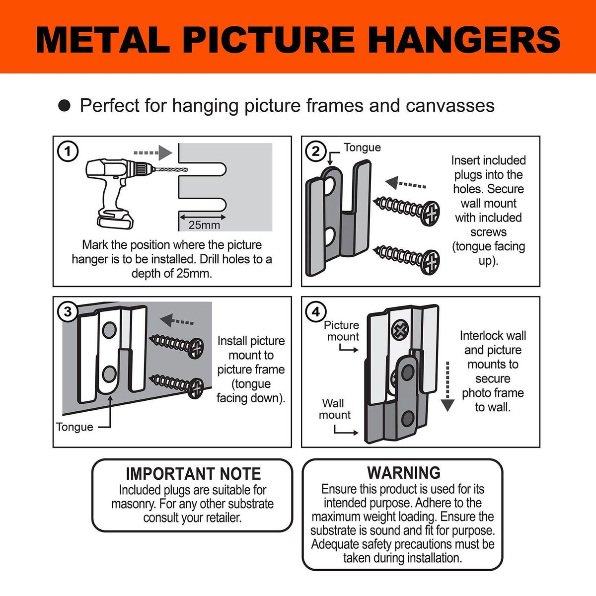 Everhang 11kg Flush Mount Picture Hanger Set - Steel - Easy Install