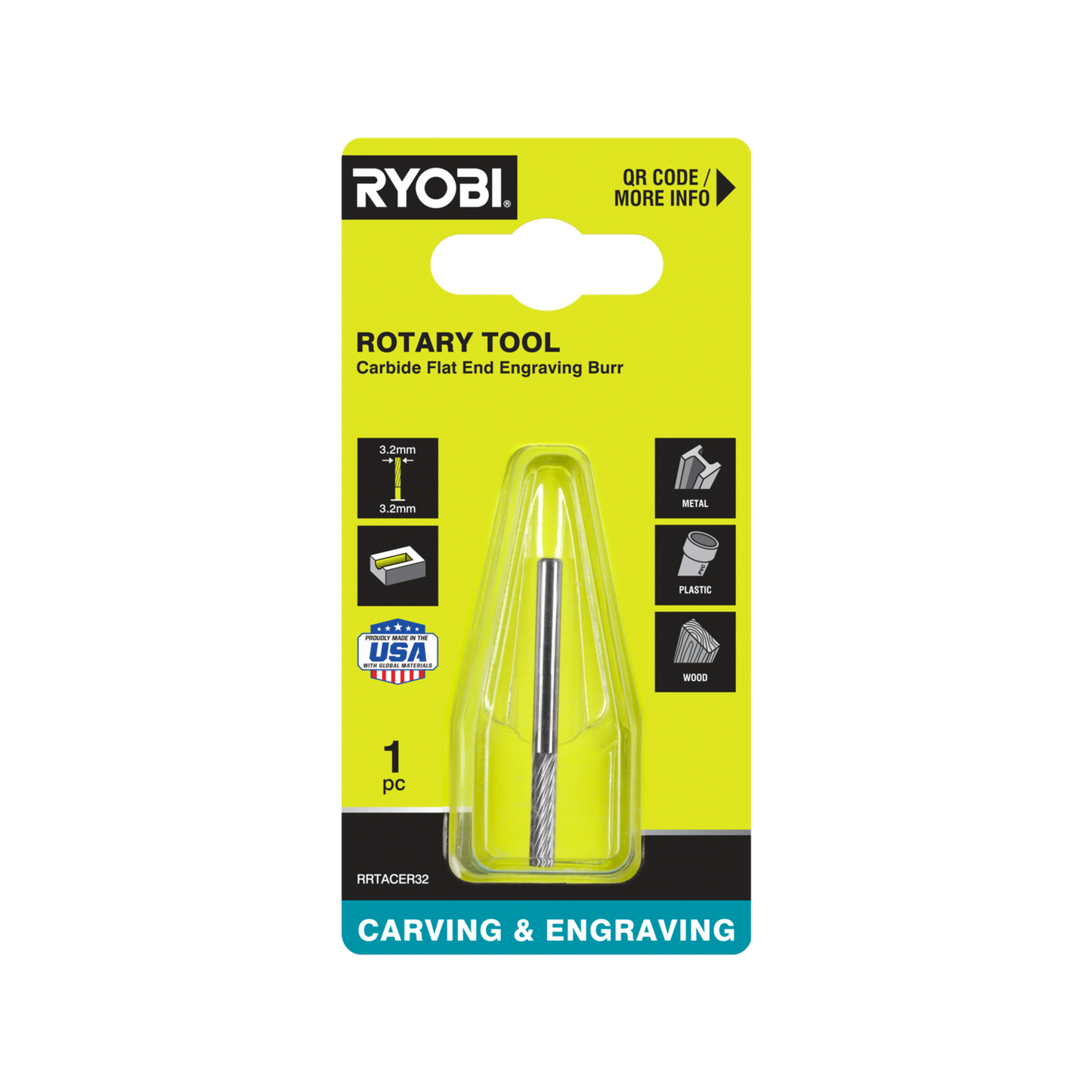 Ryobi Rotary Rectangle Carbide Burr - 3.2mm