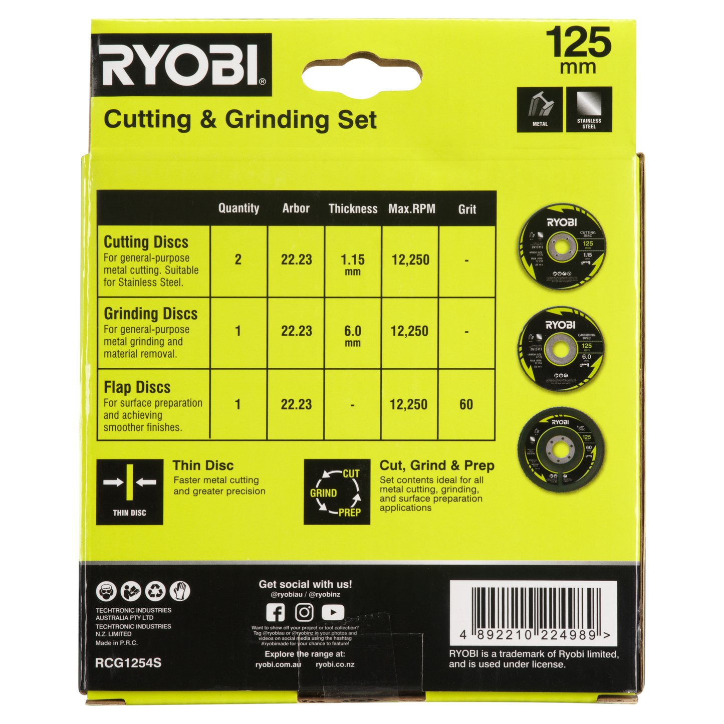Ryobi Cutting and Grinding Set - 125mm - 4 Piece