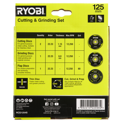 Ryobi Cutting and Grinding Set - 125mm - 4 Piece