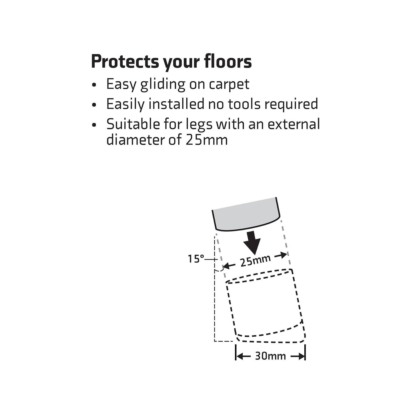 Surface Gard Black Angled Plastic External Chair Tip - 25mm - 4 Pack