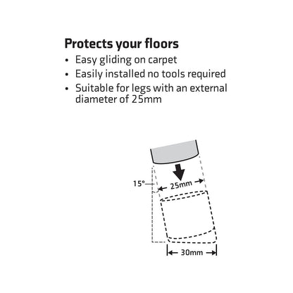Surface Gard Black Angled Plastic External Chair Tip - 25mm - 4 Pack