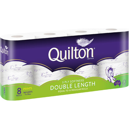 Quilton Double Length 3 Ply Print Toilet Paper 8 Pack