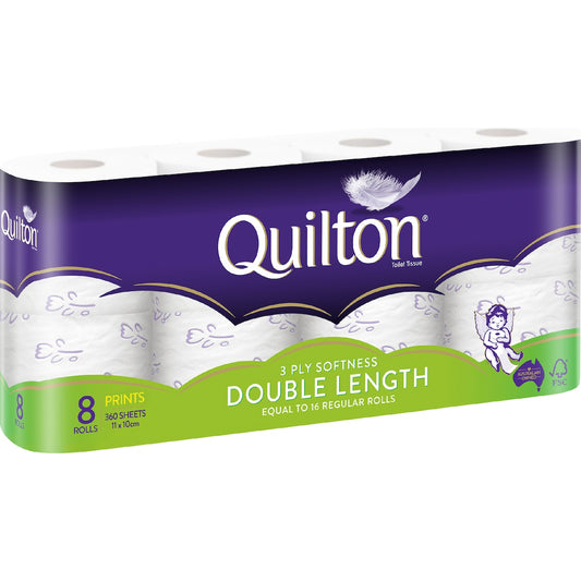 Quilton Double Length 3 Ply Print Toilet Paper 8 Pack
