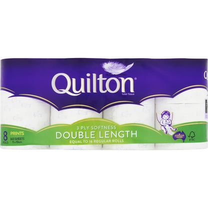 Quilton Double Length Toilet Tissue 3 Ply Prints 360 Sheets 8 Pack