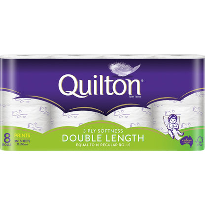 Quilton Double Length 3 Ply Print Toilet Paper 8 Pack
