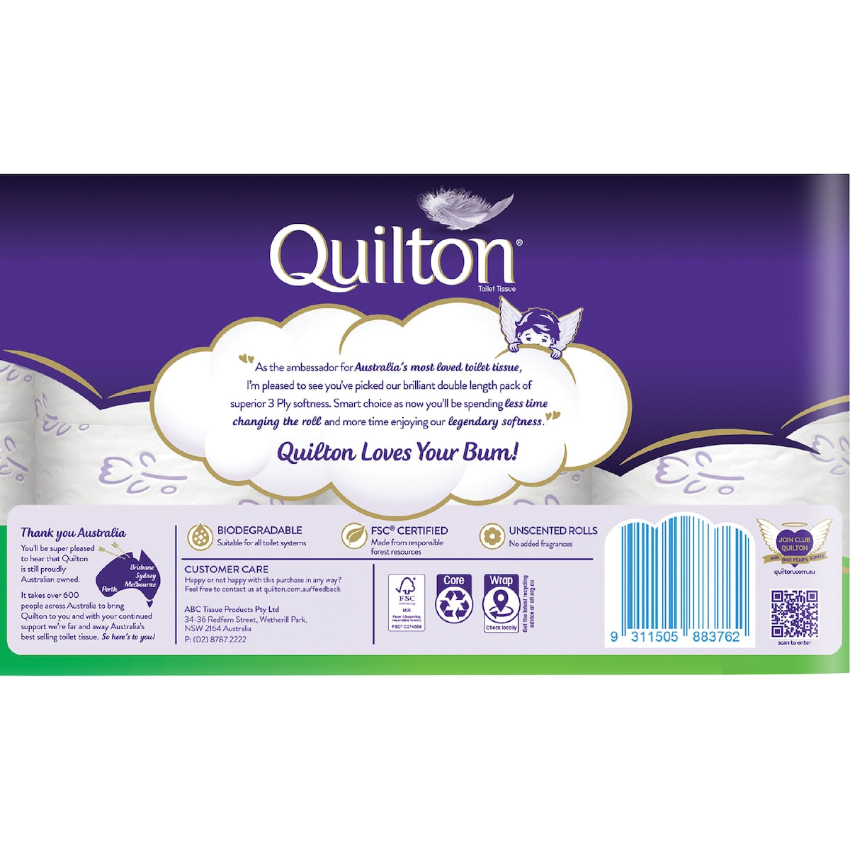 Quilton Double Length 3 Ply Print Toilet Paper 8 Pack