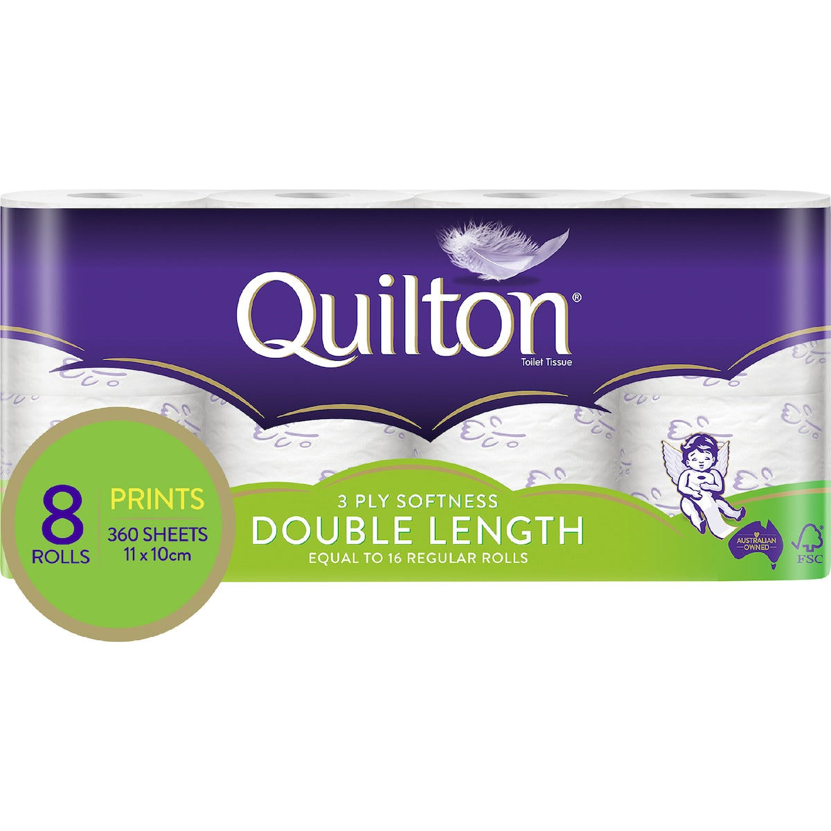 Quilton Double Length 3 Ply Print Toilet Paper 8 Pack