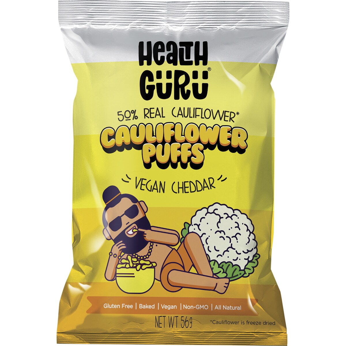 Health Guru Cauliflower Puffs Vegan Cheddar Cheese 56g