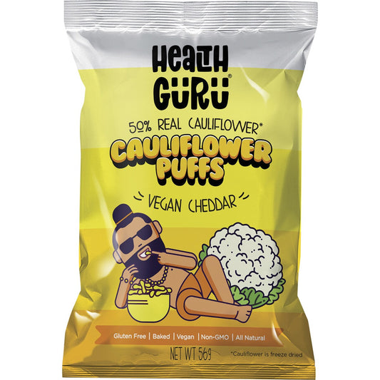 Health Guru Cauliflower Puffs Vegan Cheddar Cheese 56g