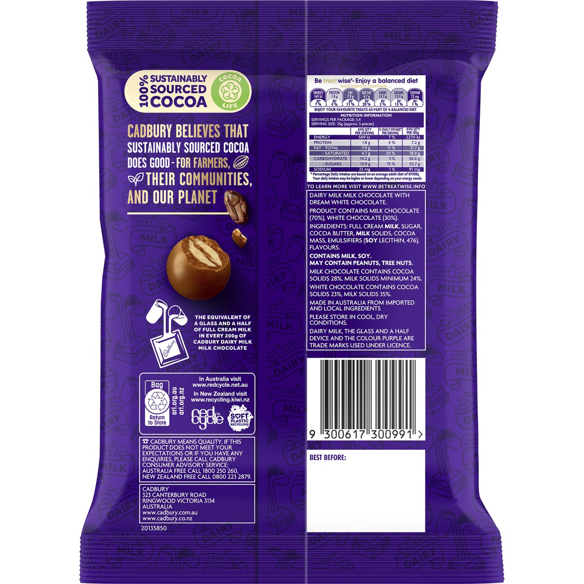 Cadbury Dairy Milk Top Deck Chocolate Bites Snack & Share Bag 135g