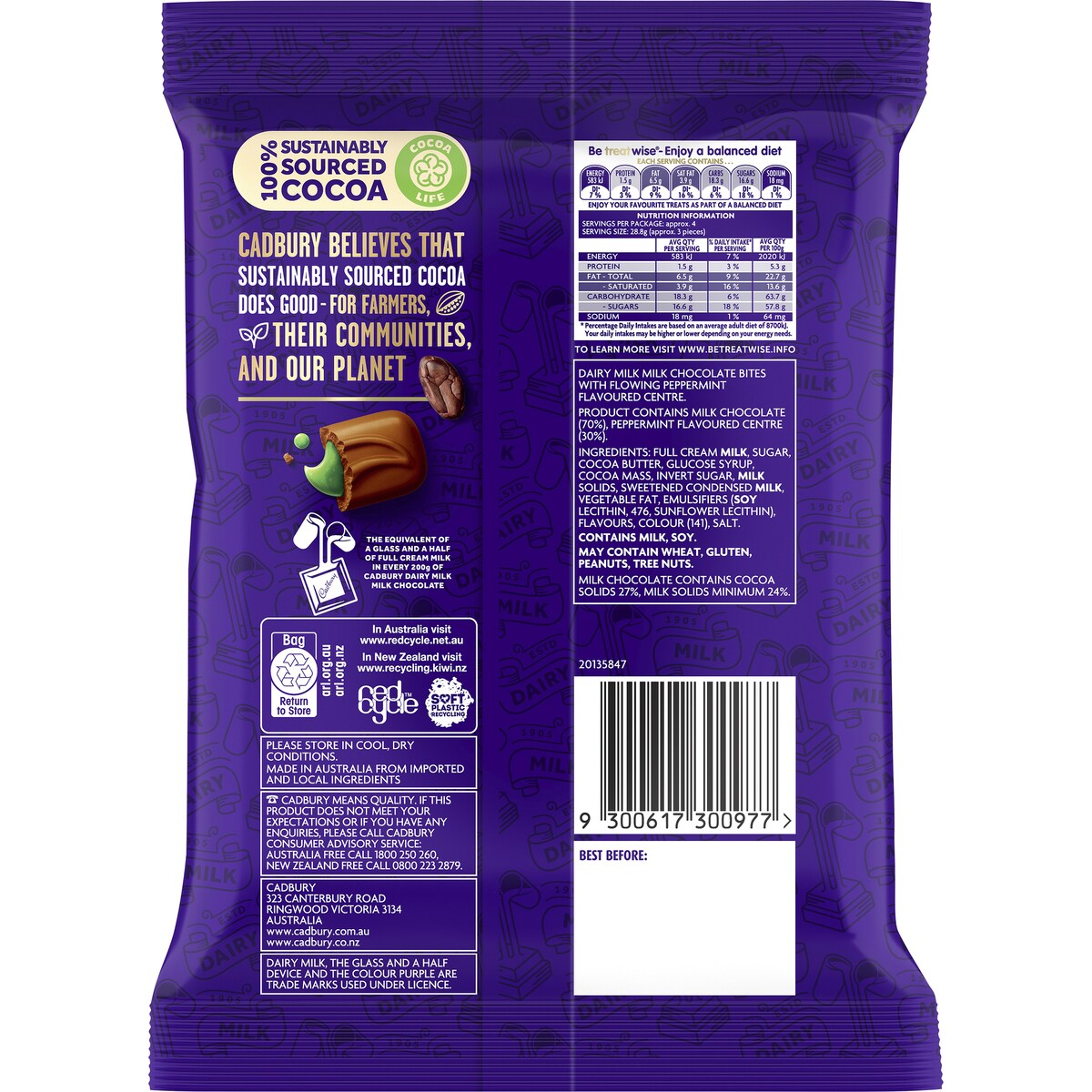 Cadbury Dairy Milk Peppermint Bites Chocolate Snack & Share 142g