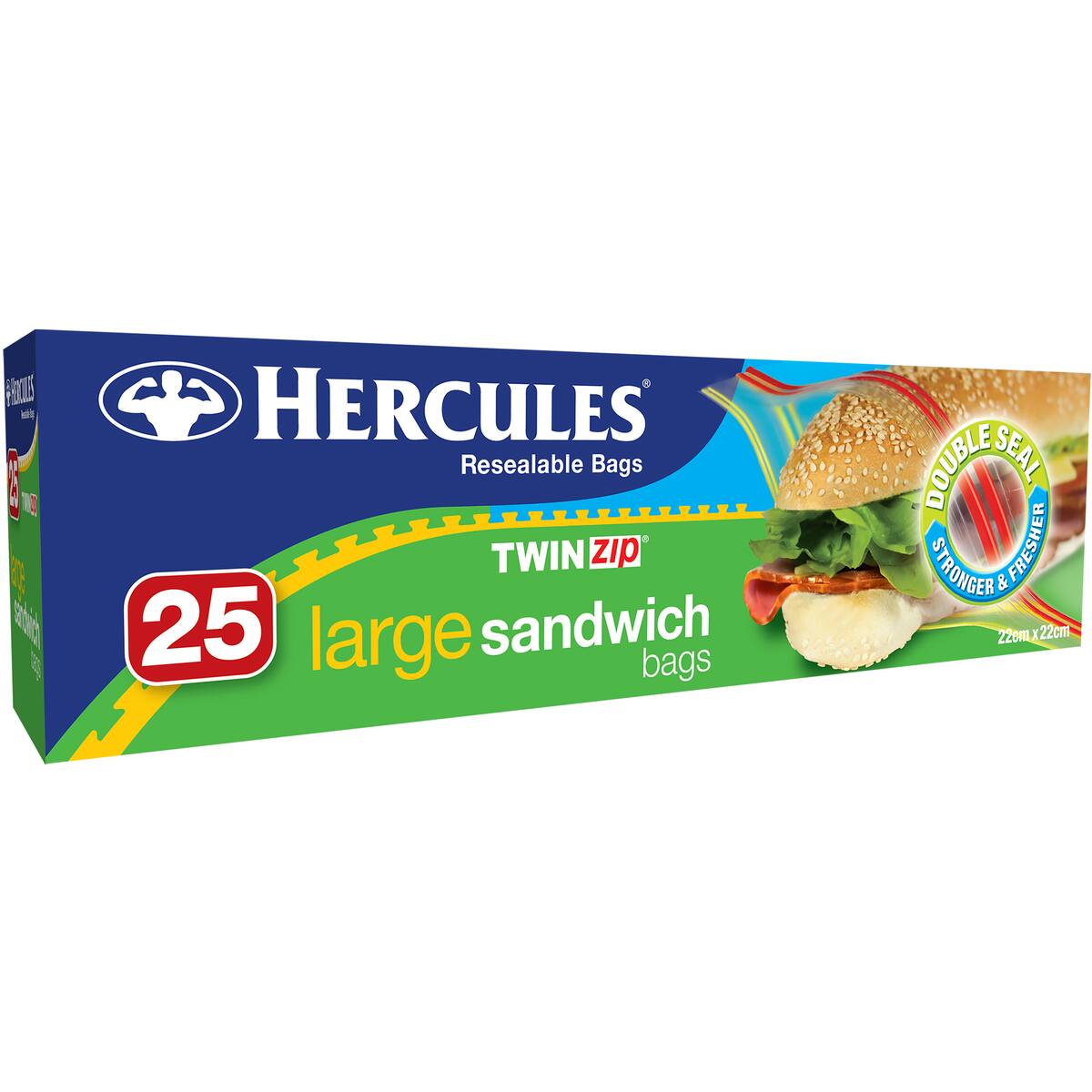 Hercules Click Zip Large Resealable Twinzip Sandwich Bags 25 Pack