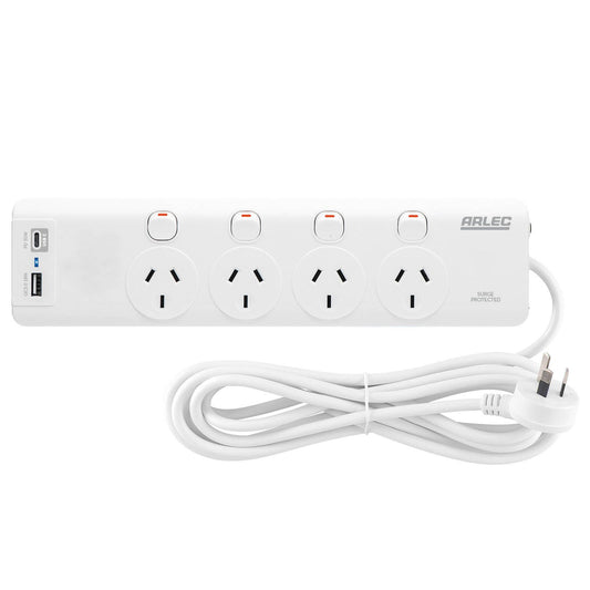 Arlec Surge Powerboard - 4 Outlet - 1.8m - White