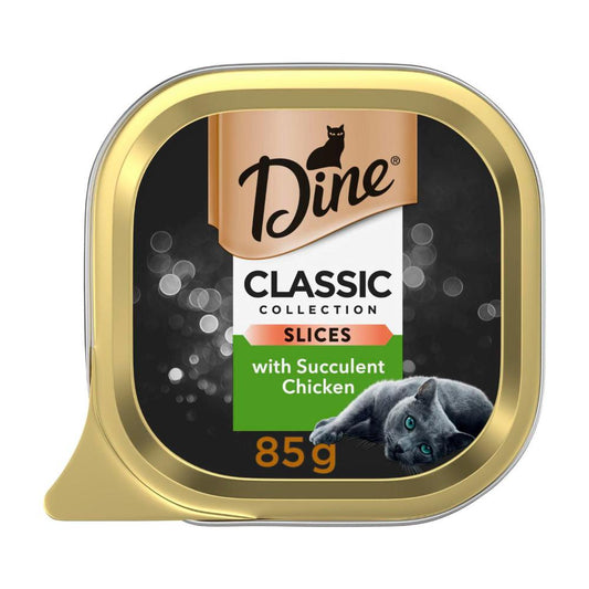 Dine assic Collection Adult Wet Cat Food Slices with Succulent Chicken Tray - 85g