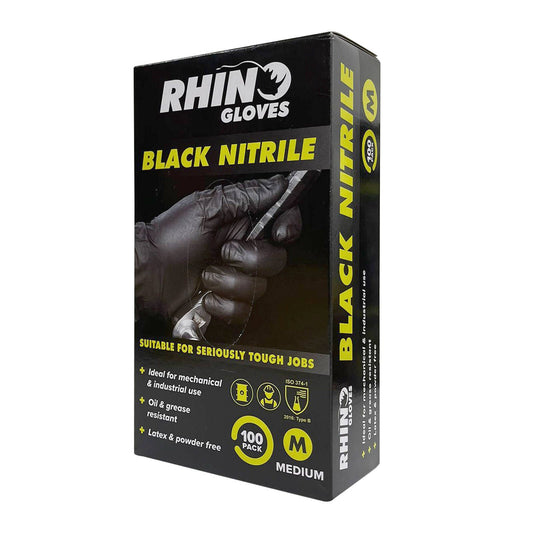 Rhino Medium Black Nitrile Disposable Gloves - 100 Pack