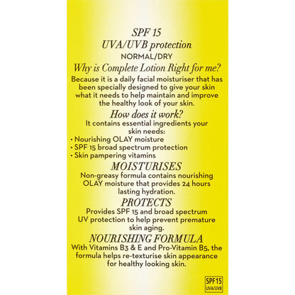 Olay Complete Uv Protection Spf15 Normal/dry Moisturiser Cream 150ml