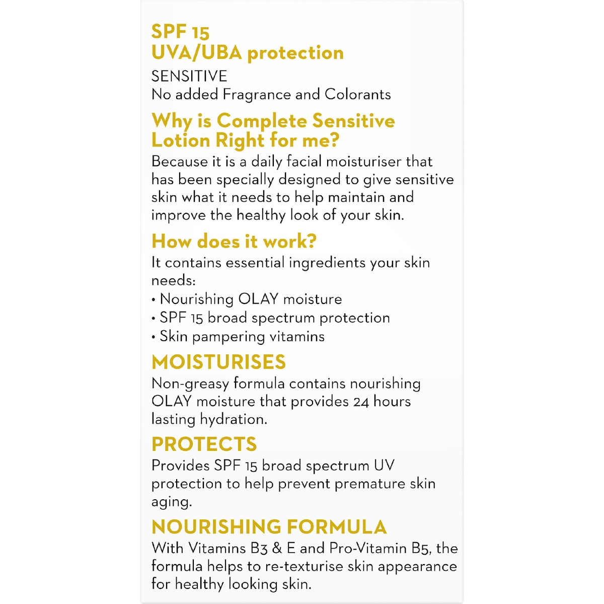 Olay Complete Uv Protection Sensitive Lotion Spf 15 150ml