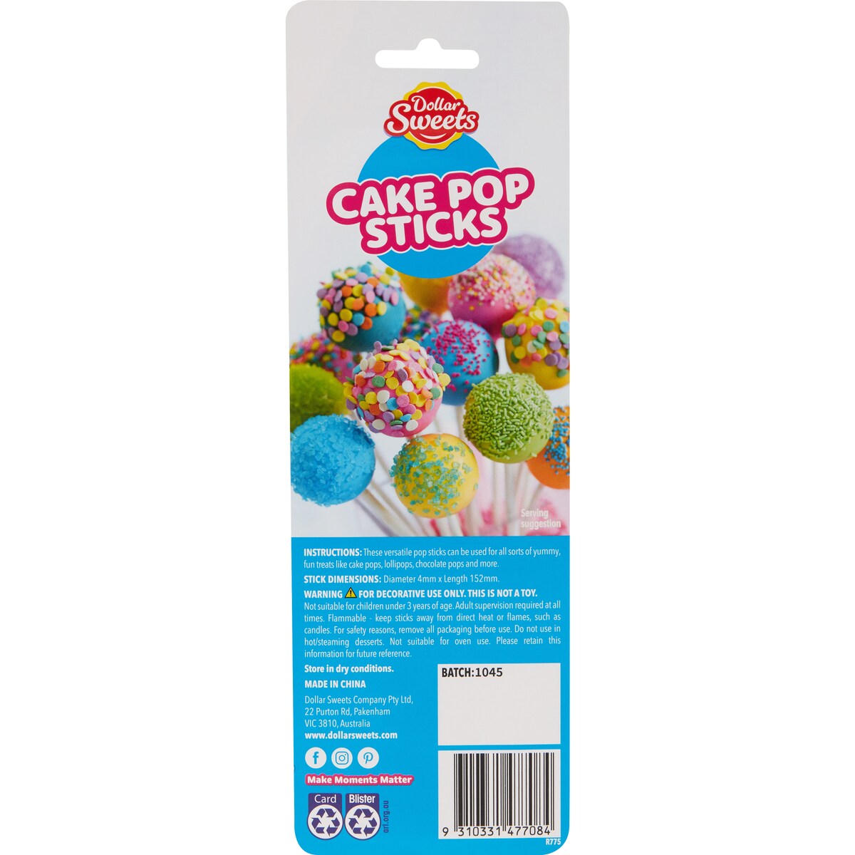 Dollar Sweets Cake Pop Sticks 24 Pack