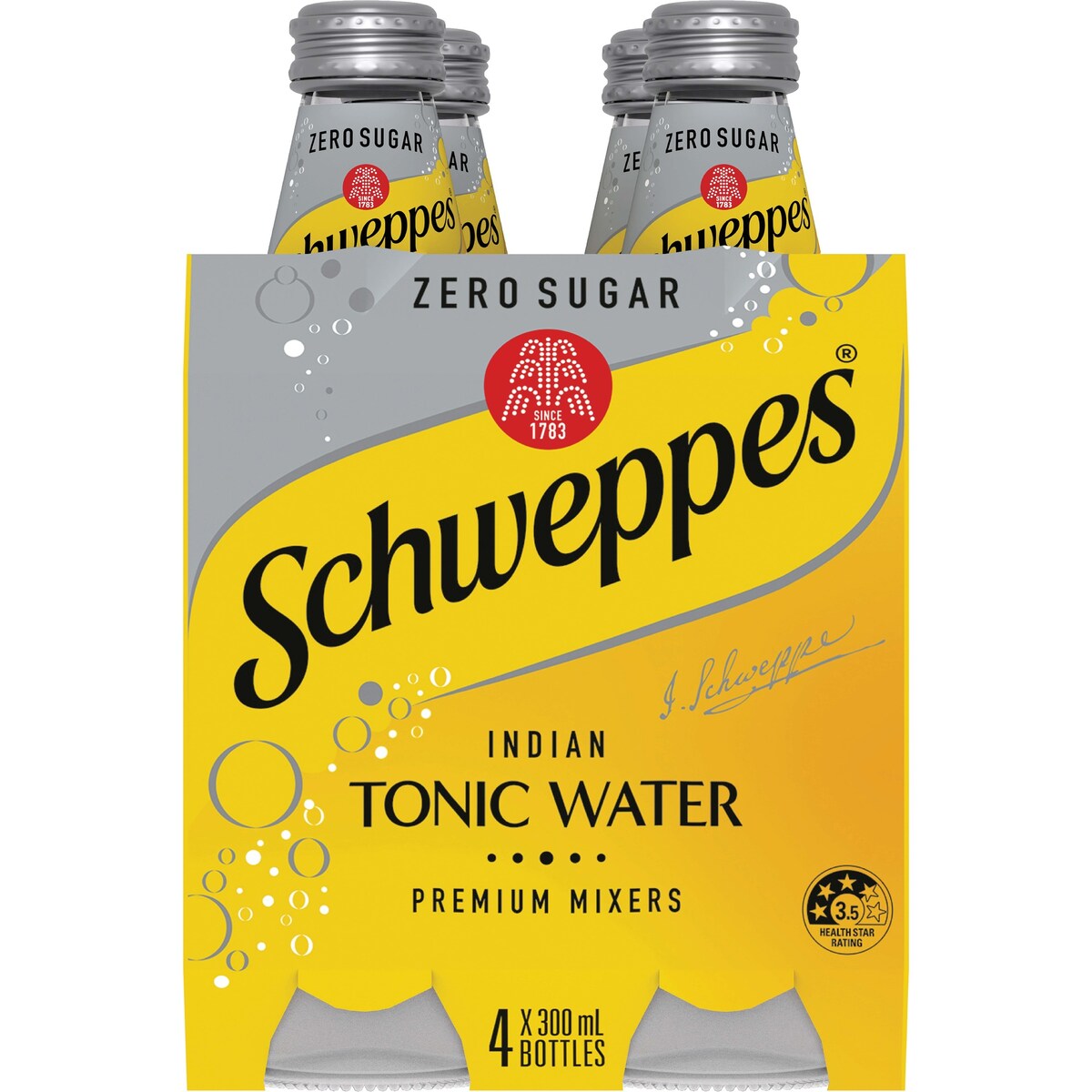 Schweppes Zero Sugar Mixers Indian Tonic Water Bottles Multipack 300mL x 4 pack