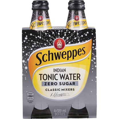 Schweppes Zero Sugar Mixers Indian Tonic Water Bottles Multipack 300mL x 4 pack
