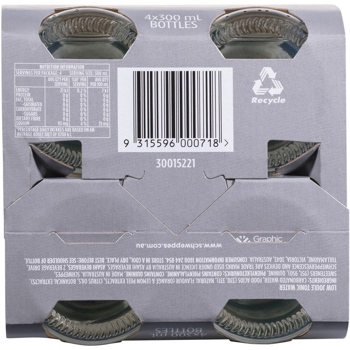 Schweppes Zero Sugar Mixers Indian Tonic Water Bottles Multipack 300mL x 4 pack