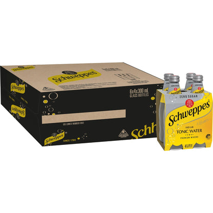 Schweppes Zero Sugar Mixers Indian Tonic Water Bottles Multipack 300mL x 4 pack