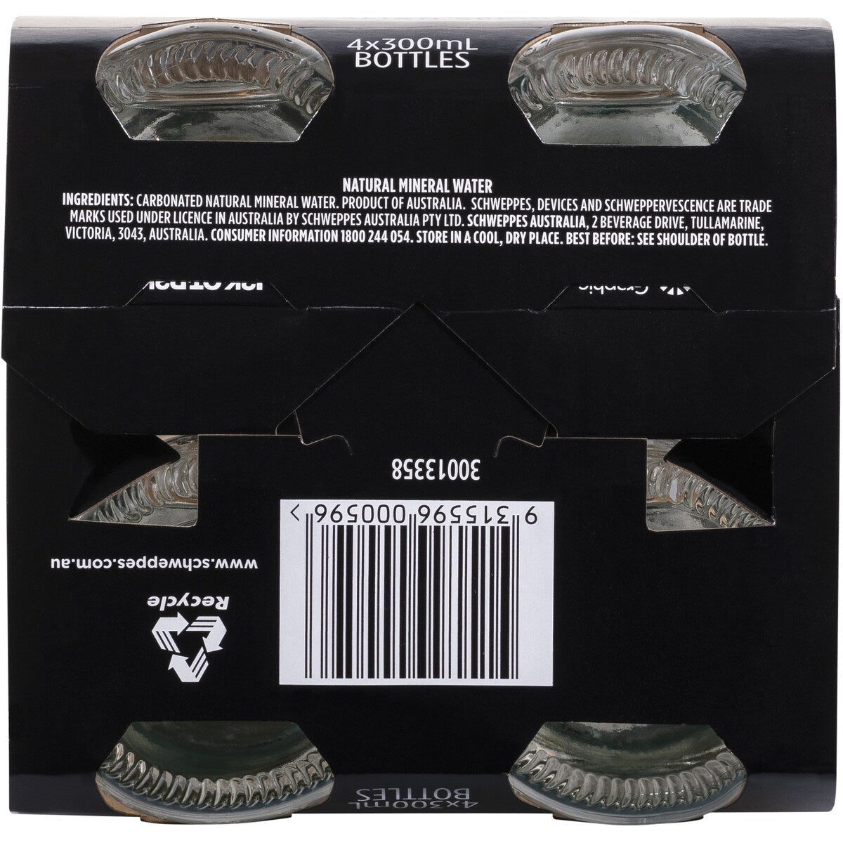 Schweppes Natural Mineral Water Bottle Glass Multipack 300mL x 4 pack