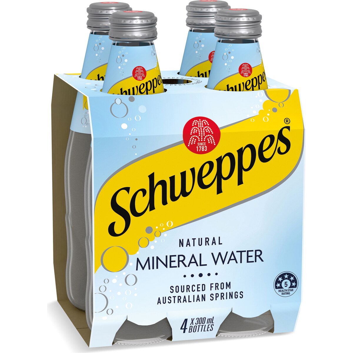 Schweppes Natural Mineral Water Bottle Glass Multipack 300mL x 4 pack