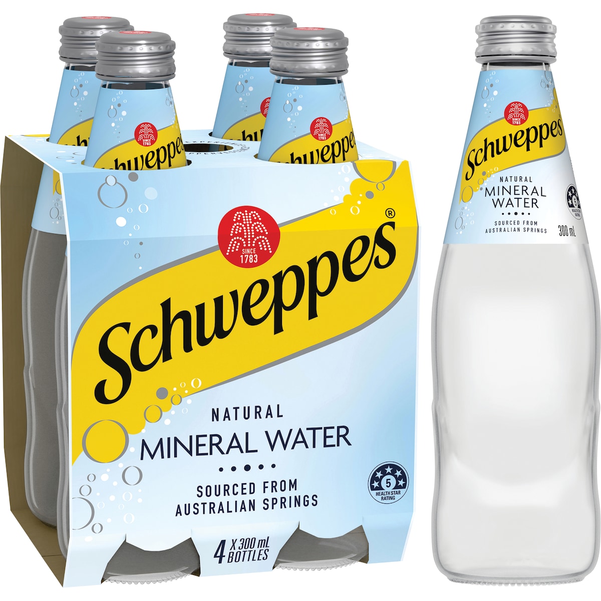 Schweppes Natural Mineral Water Bottle Glass Multipack 300mL x 4 pack