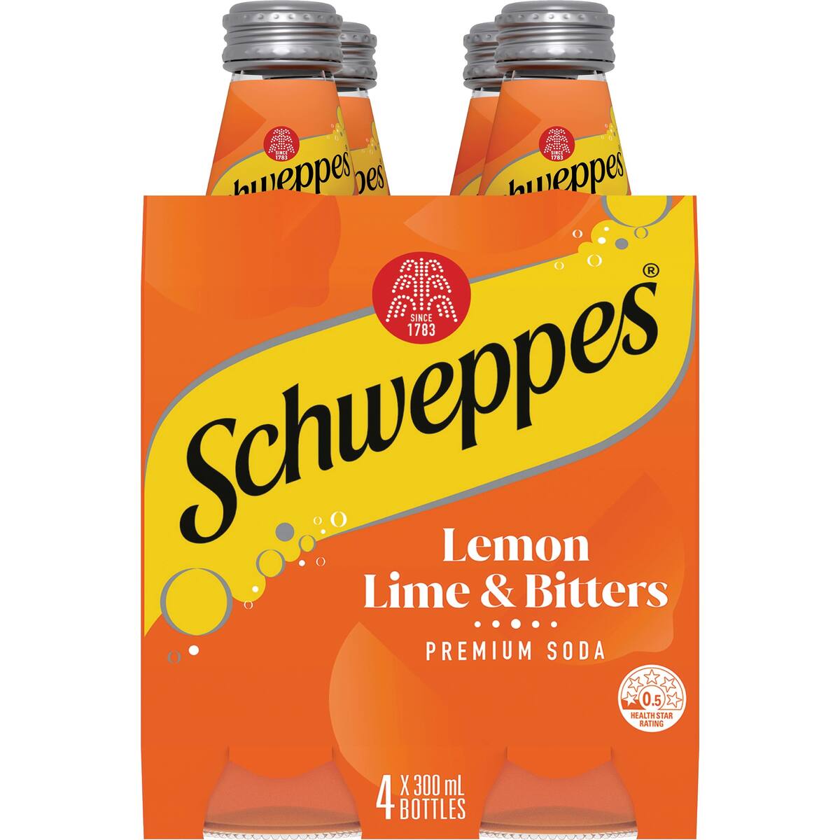 Schweppes Lemon Lime Bitters Soft Drink Glass Bottle 300ml X 4 Pack