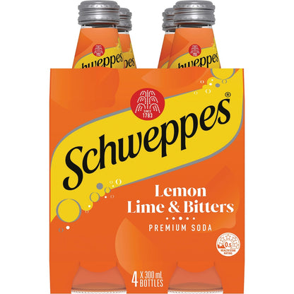Schweppes Lemon Lime Bitters Soft Drink Glass Bottle 300ml X 4 Pack