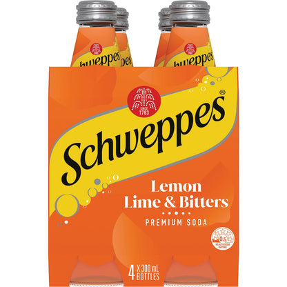 Schweppes Lemon Lime Bitters Soft Drink Glass Bottle 300ml X 4 Pack