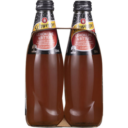 Schweppes Lemon Lime Bitters Soft Drink Mixers Glass Bottle Multipack 300mL x 4 pack