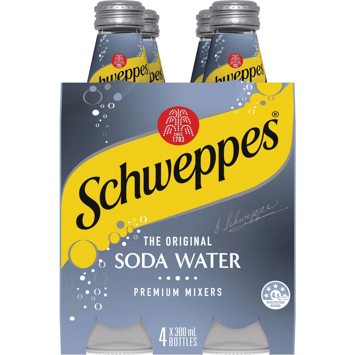 Schweppes Soda Water Bottle Classic Mixers Glass Multipack 300mL x 4 pack