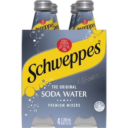 Schweppes Soda Water Bottle Classic Mixers Glass Multipack 300mL x 4 pack