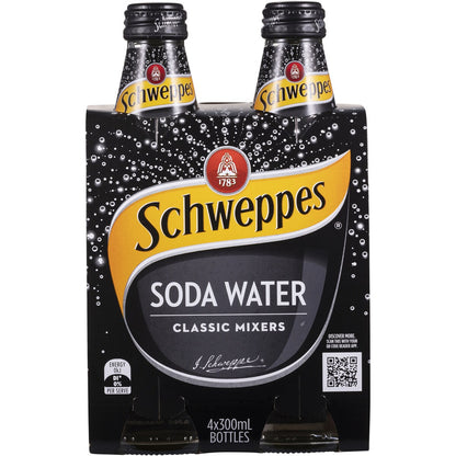 Schweppes Soda Water Bottle Classic Mixers Glass Multipack 300mL x 4 pack