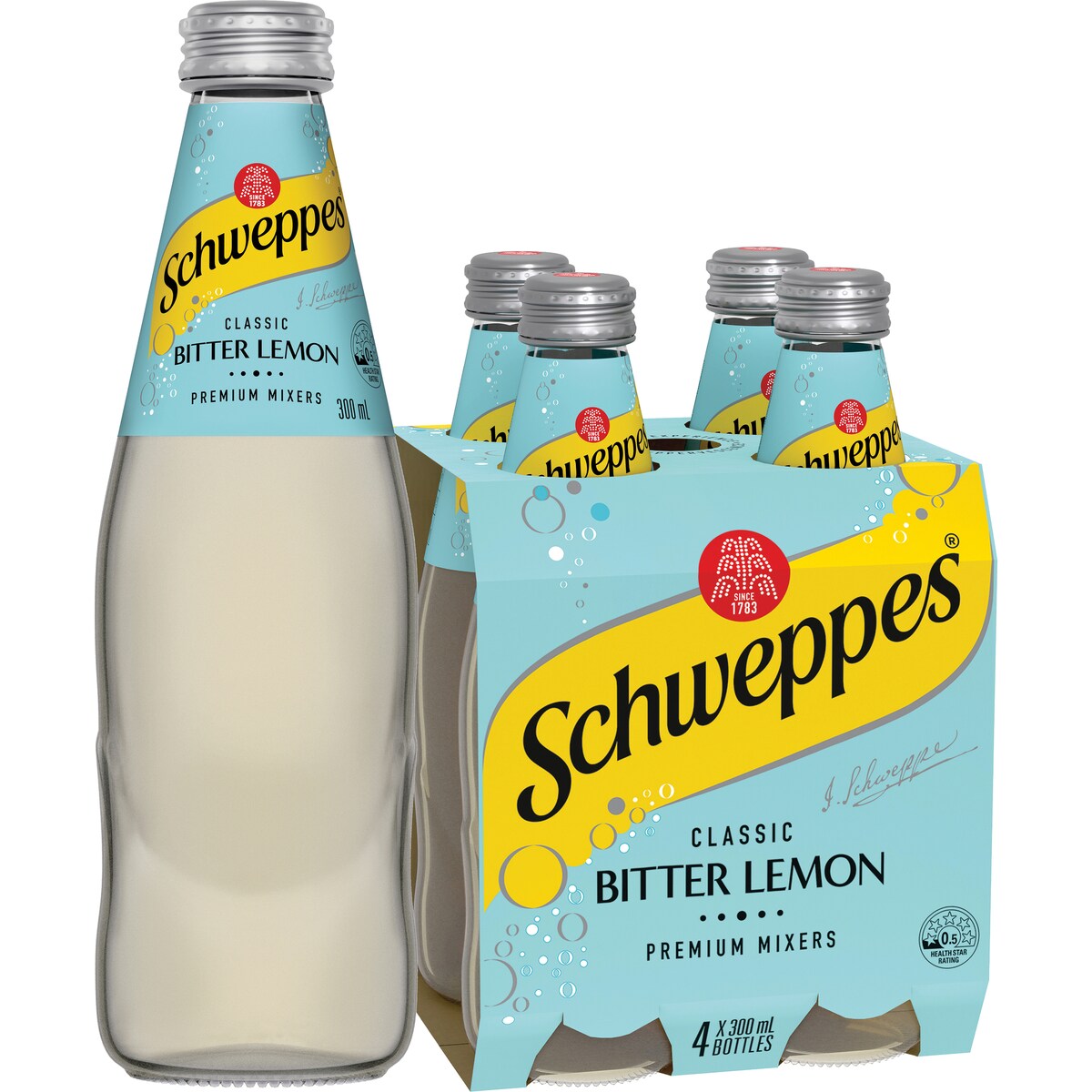 Schweppes Bitter Lemon Soft Drink Classic Mixers Multipack 300mL x 4 pack