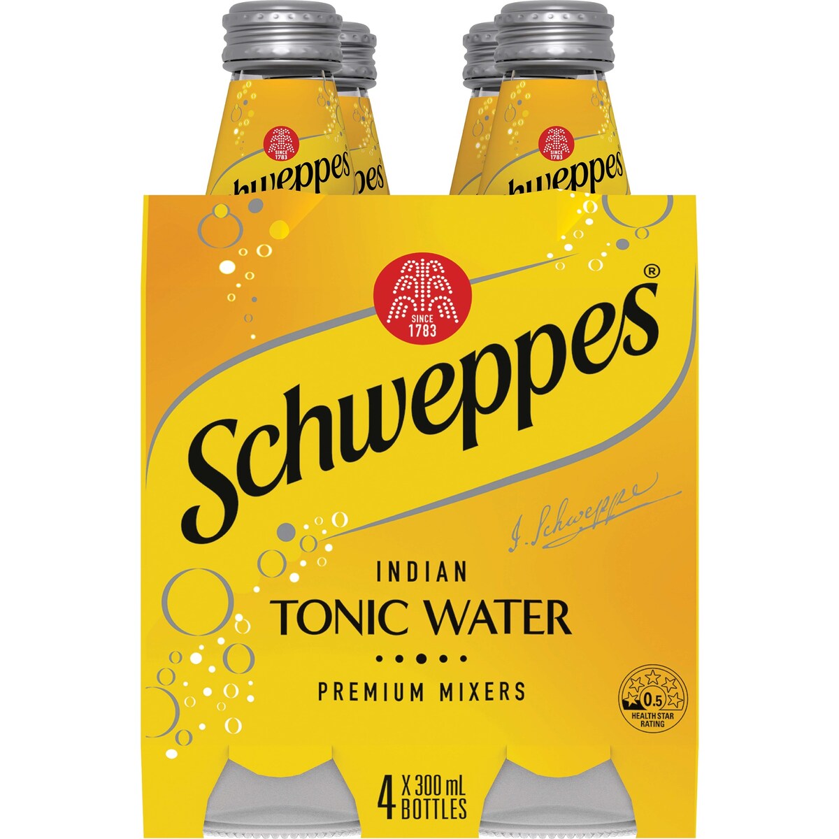 Schweppes Indian Tonic Water Classic Mixers Glass Bottle Multipack 300mL x 4 pack