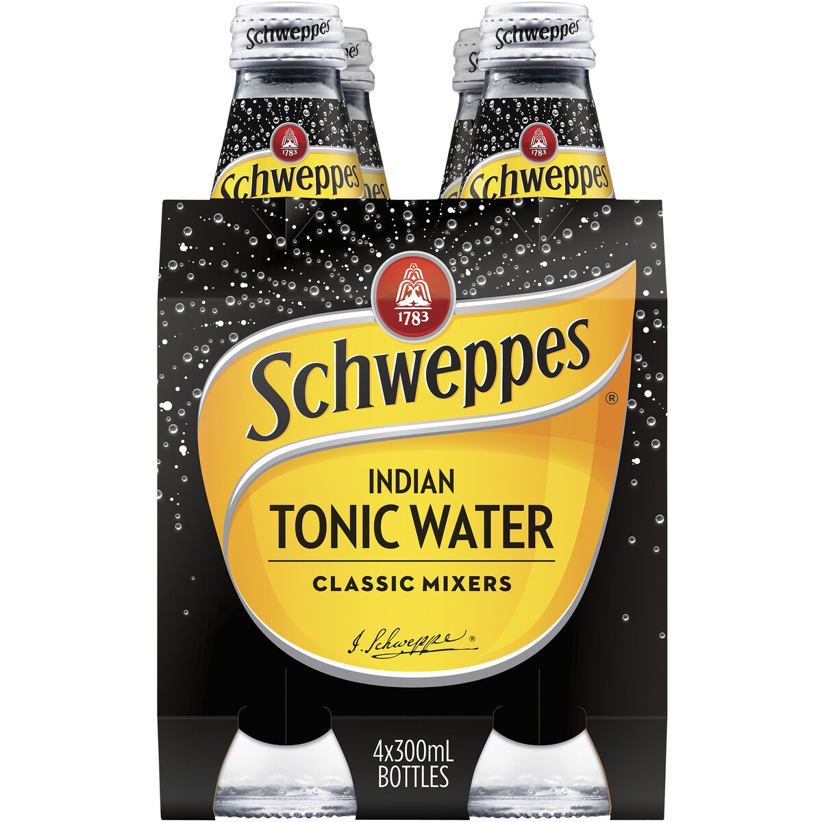 Schweppes Indian Tonic Water Classic Mixers Glass Bottle Multipack 300mL x 4 pack